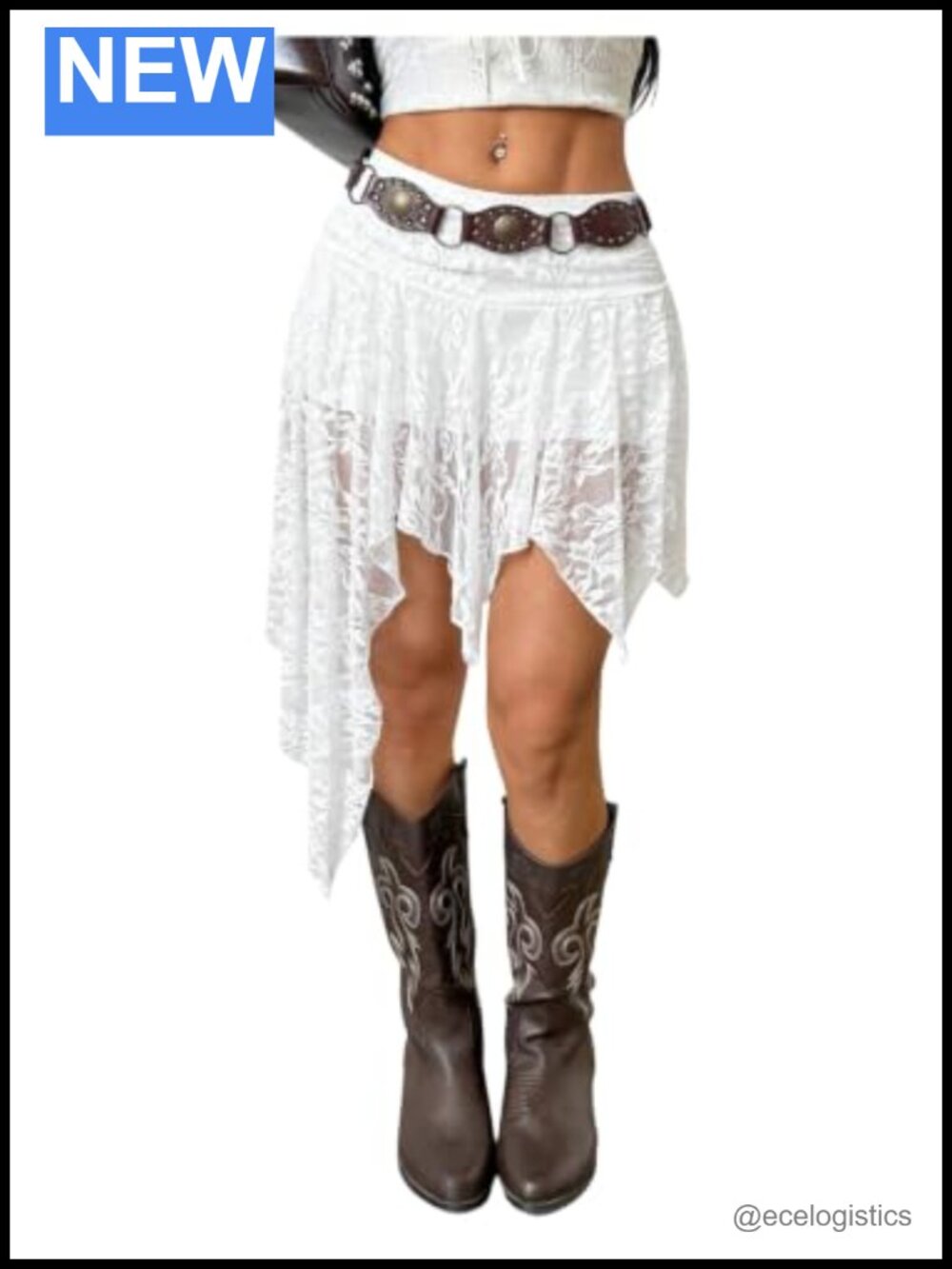 Y2K Lace Ruffle Mini Skirt Low Rise Asymmetrical Cowgirl Country Concert Outfit